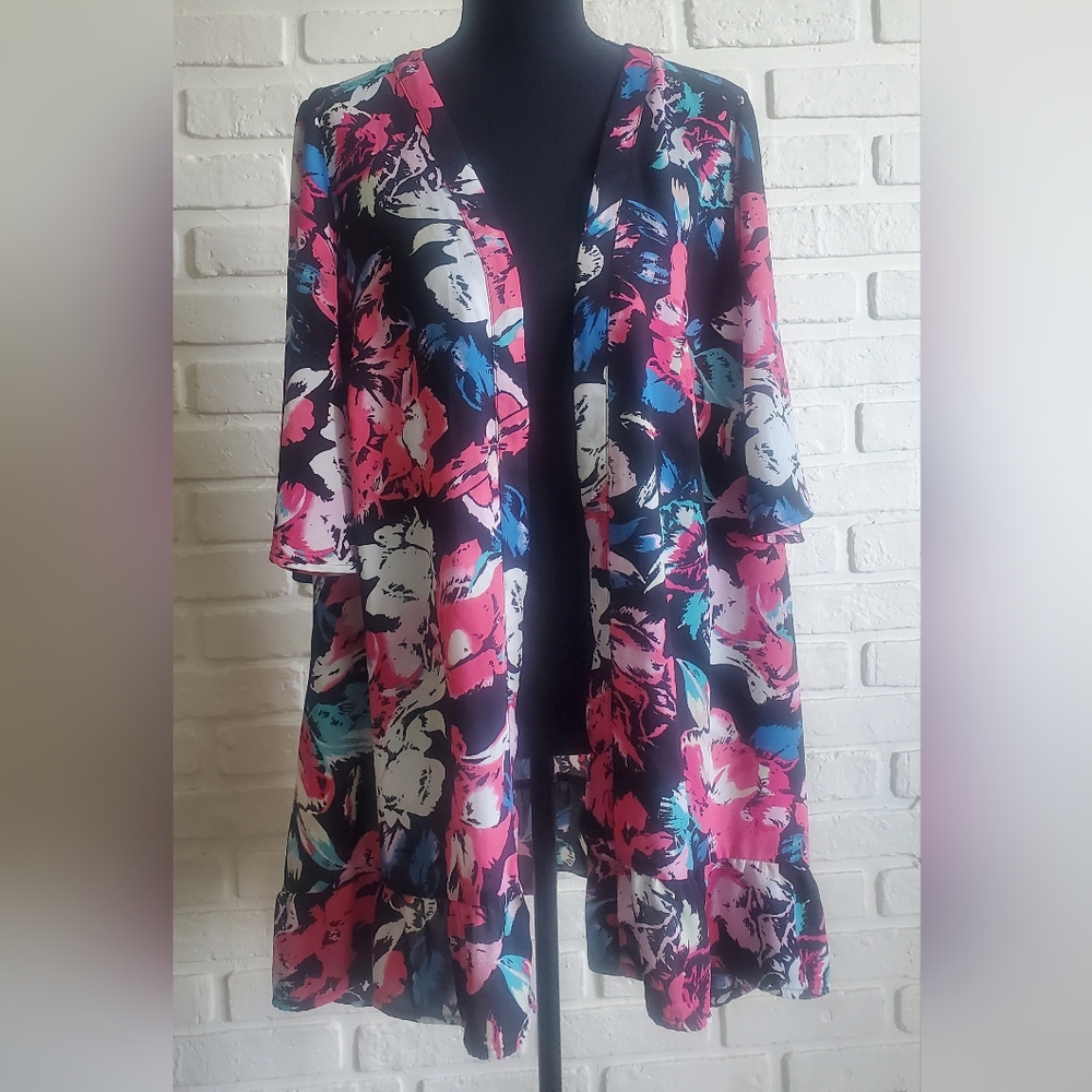 Lane Bryant Floral Kimono Tiered Open Front Cover Up Flowy Duster Feminine